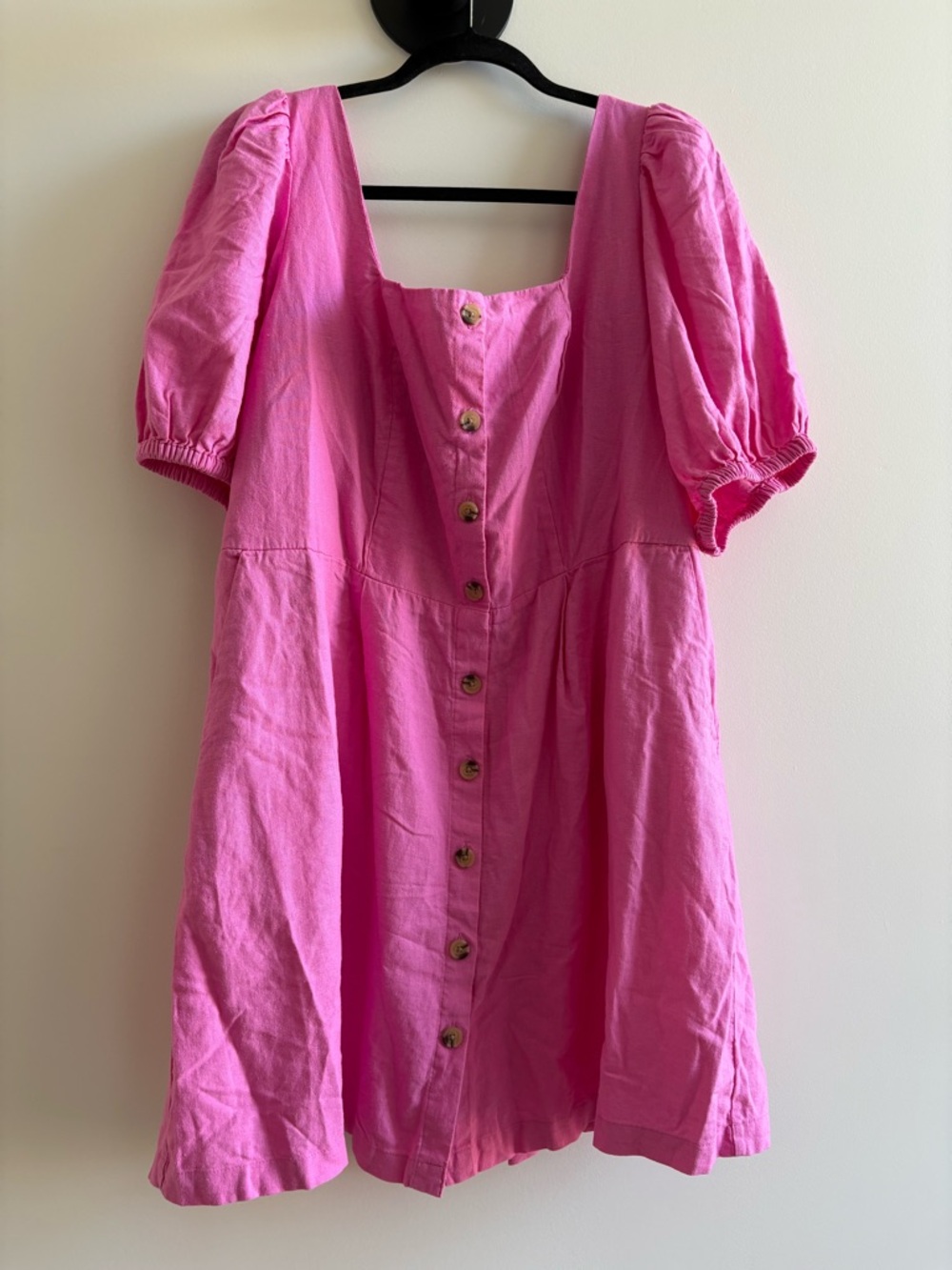 Old Navy Bright Pink Square-Neck Puff Sleeve Mini Dress